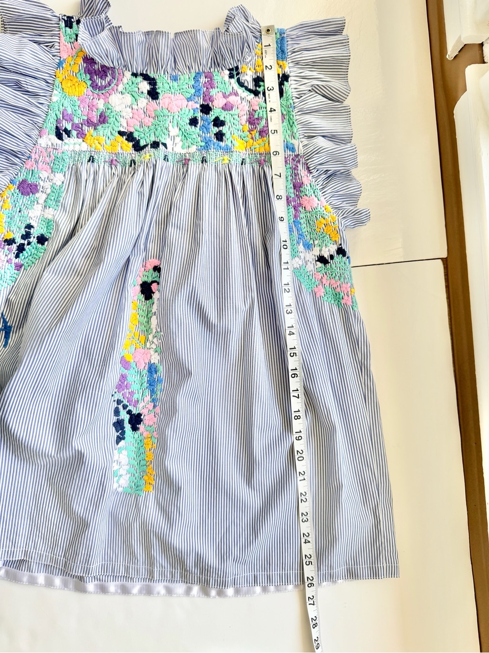 Mi Golondrina Soledad Blue Stripe Embroidered Ruffle Blouse Size Small NWOT - Picture 4 of 4